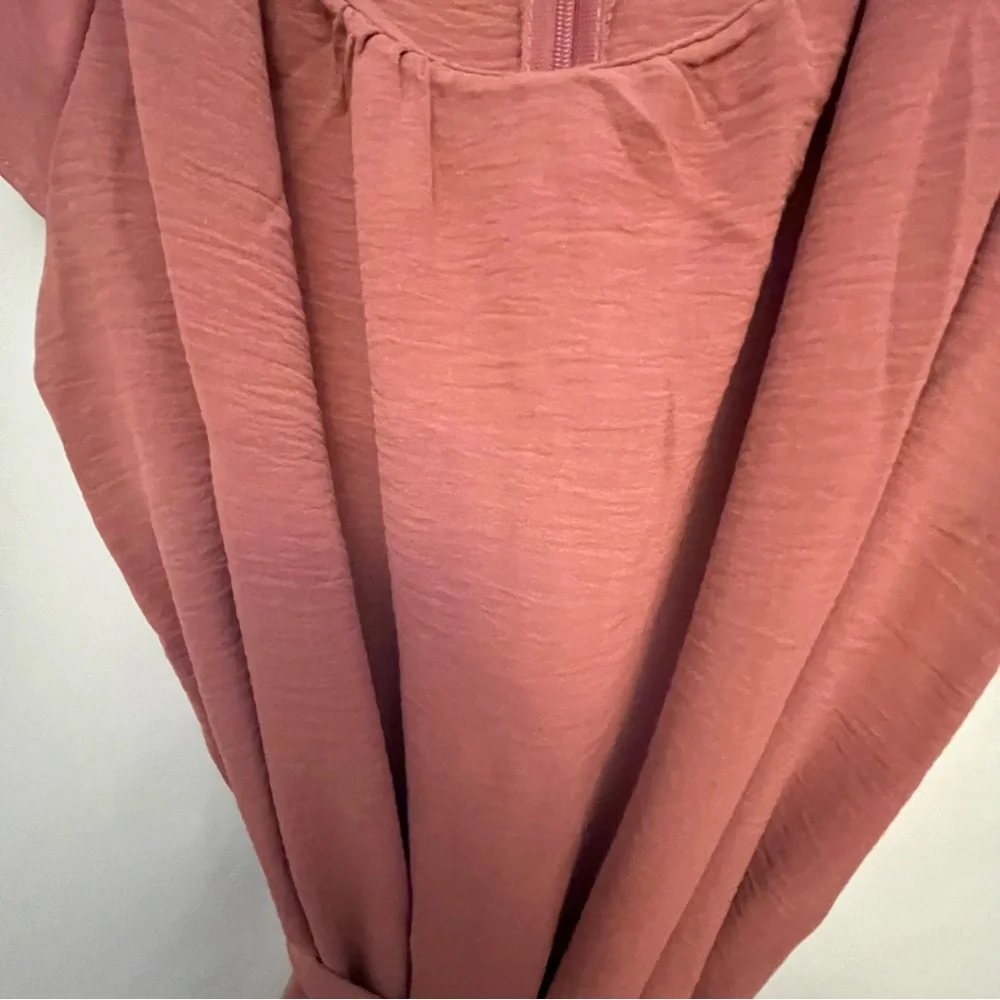 DKNY Pink Midi Sundress with Flutter Sleeves and Scoop Neck - Picture 3 of 4